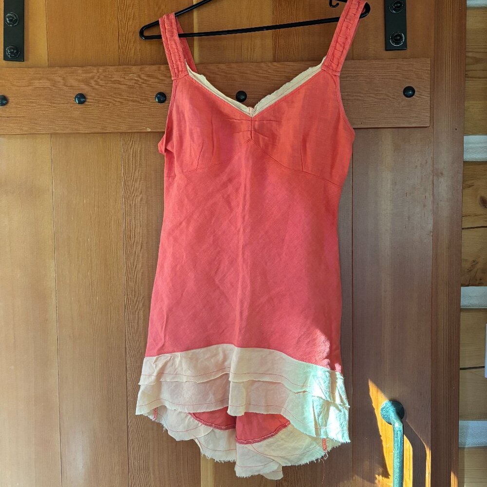 Coral Boo Radley Ruffled Linen Dress